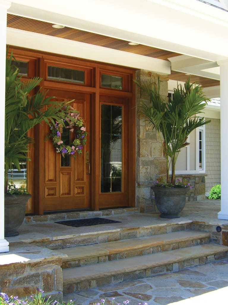 Irregular Flagstone on walls and custom bluestone steps