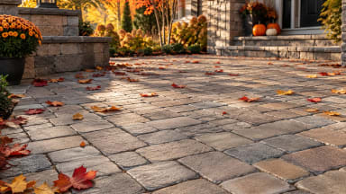 Autumn leaves on a patio