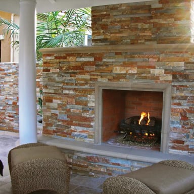Golden White Quartzite splitface Outdoor Fireplace
