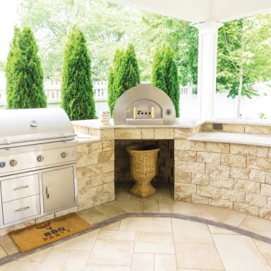 Colonial Wall Travertina Outdoor Kitchen Grill Patio