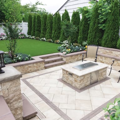 6 inch Colonial Wall Travertina Fire Pit, Patio and Steps