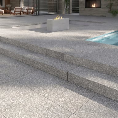 Techo-Bloc Terrazzo Gray Slabs Steps Poolside