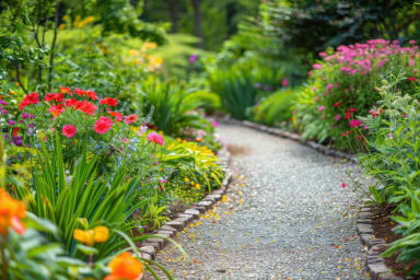 Gravel Garden Path Lined with Cobblestones