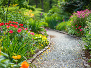 Gravel Garden Path Lined with Cobblestones