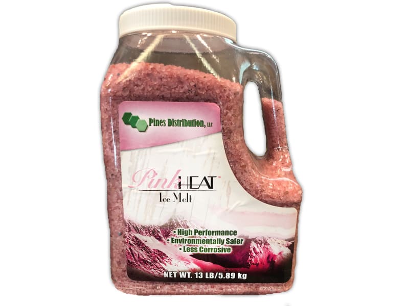 Pink Heat is a high-performance ice melt product designed to be safer for surfaces, pets, and vegetation, while offering enhanced visibility and effectiveness Pink Heat