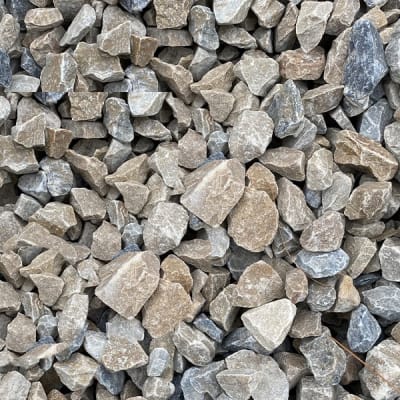 gray stone, tan stone, crushed stone, three quarter inch