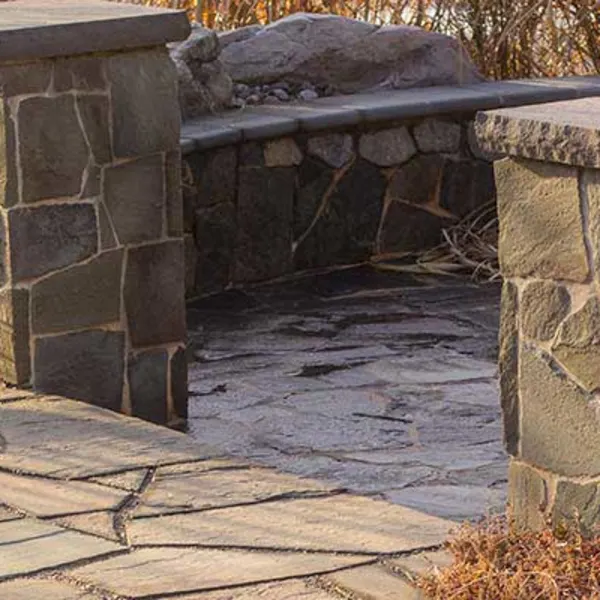 Irregular Flagstone Patio with Columns