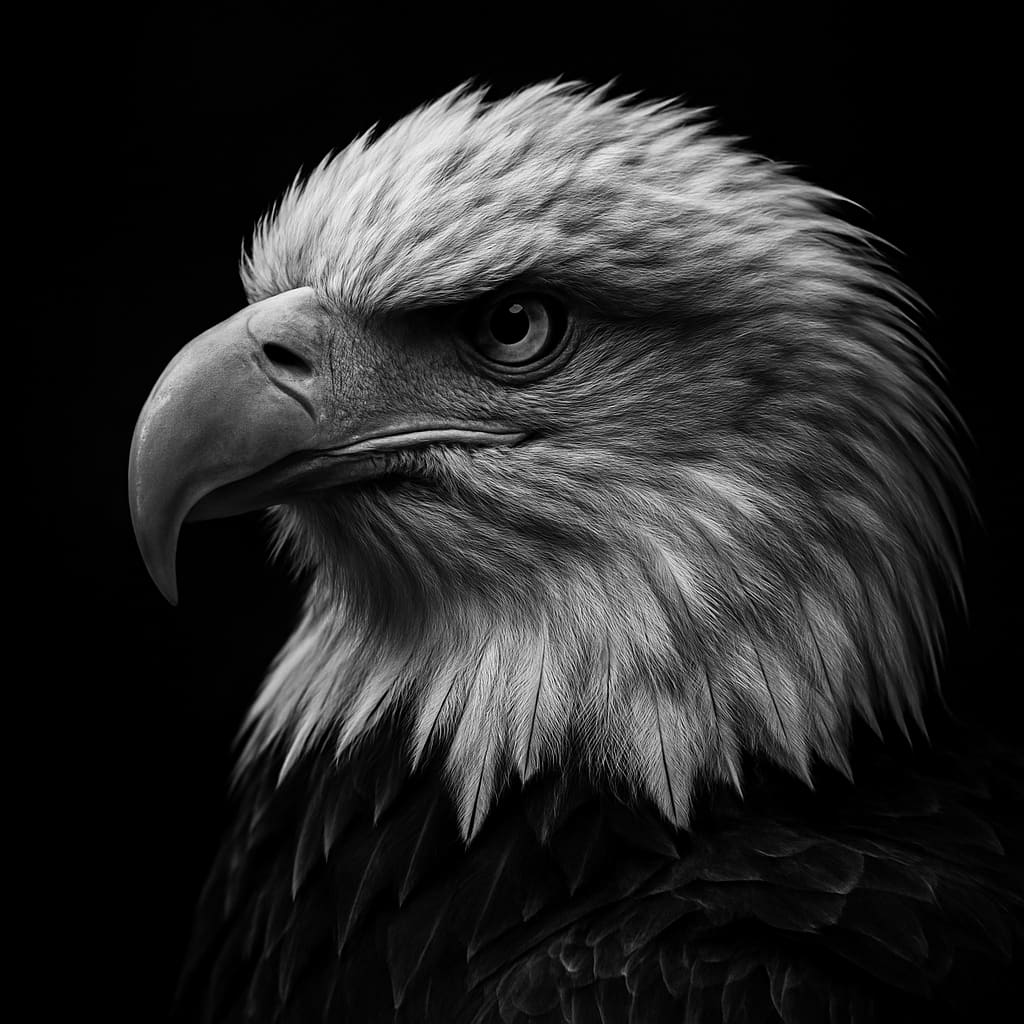 Eagle head in profile against a dark background