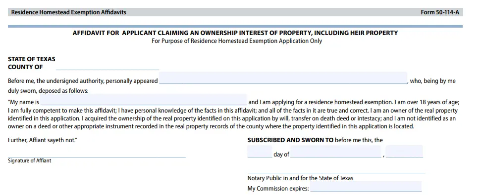 How To Fill Out Texas Homestead Exemption Form 50 114 The Complete   Affidavit When Owner Is Not Identified On Deed.webp