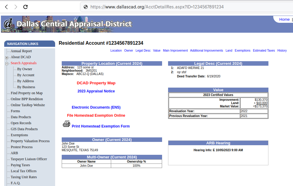 Dallas County homestead exemption online