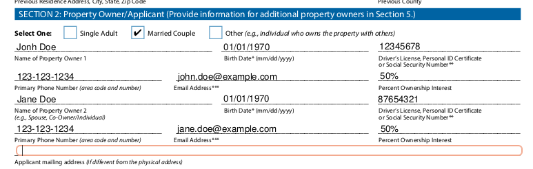 Texas Form 50-114 — Property Owner Info for a Married Couple