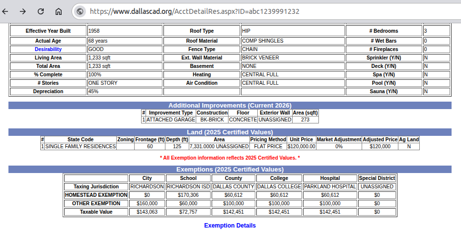 Dallas County Homestead exemption status