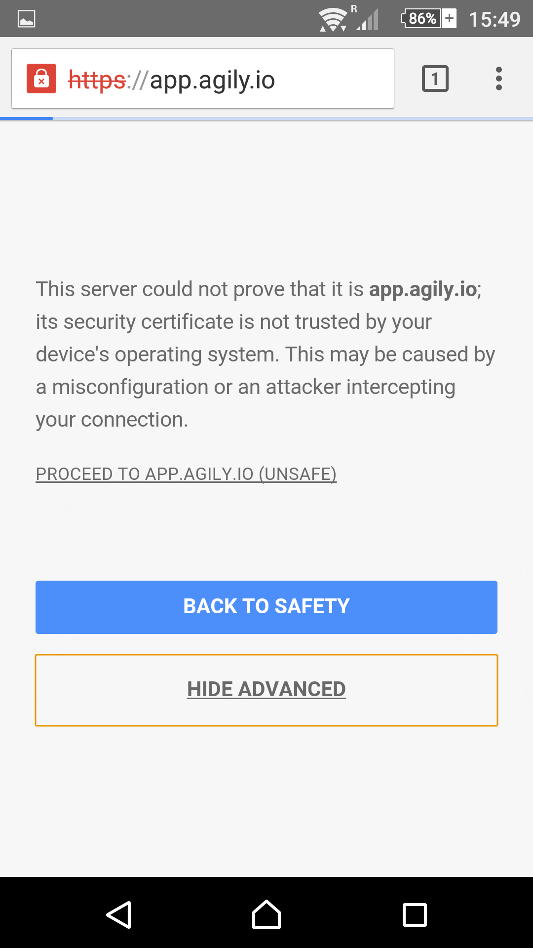 security screen on Chrome browser for Android