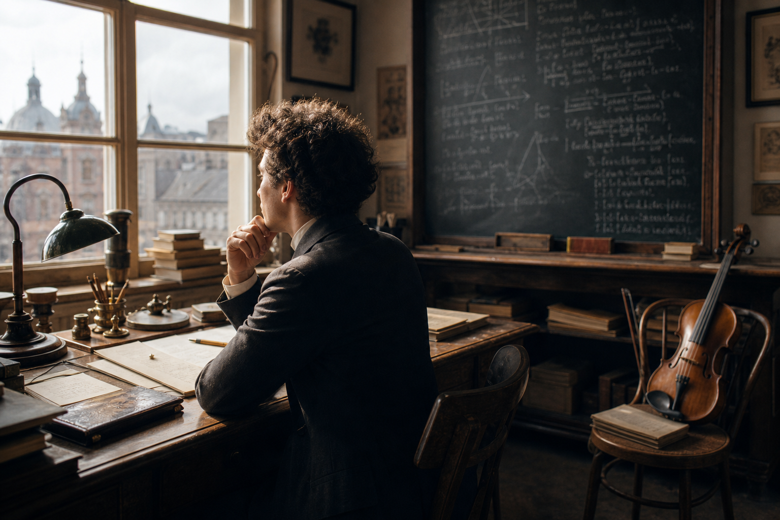 A realistic historical portrait scene honoring Albert Einstein and the spirit of scientific curiosity