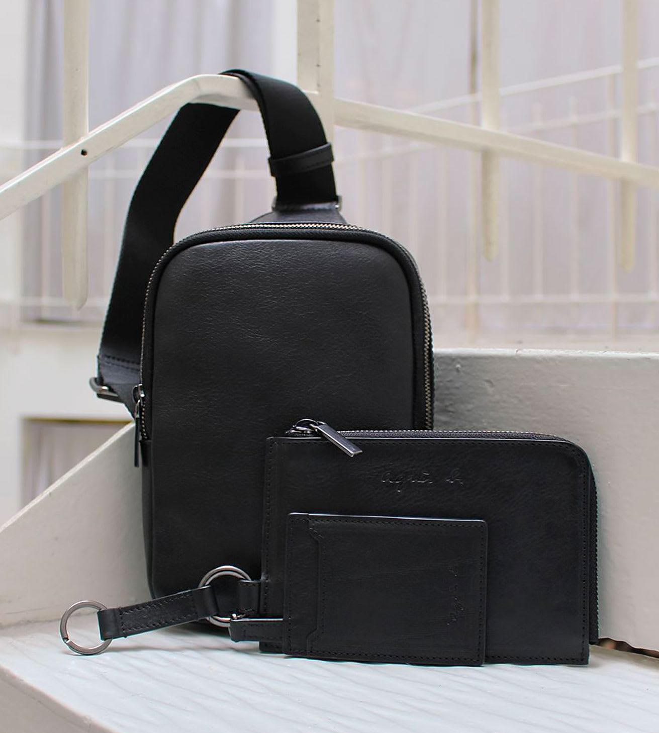 agnès b men leather bags