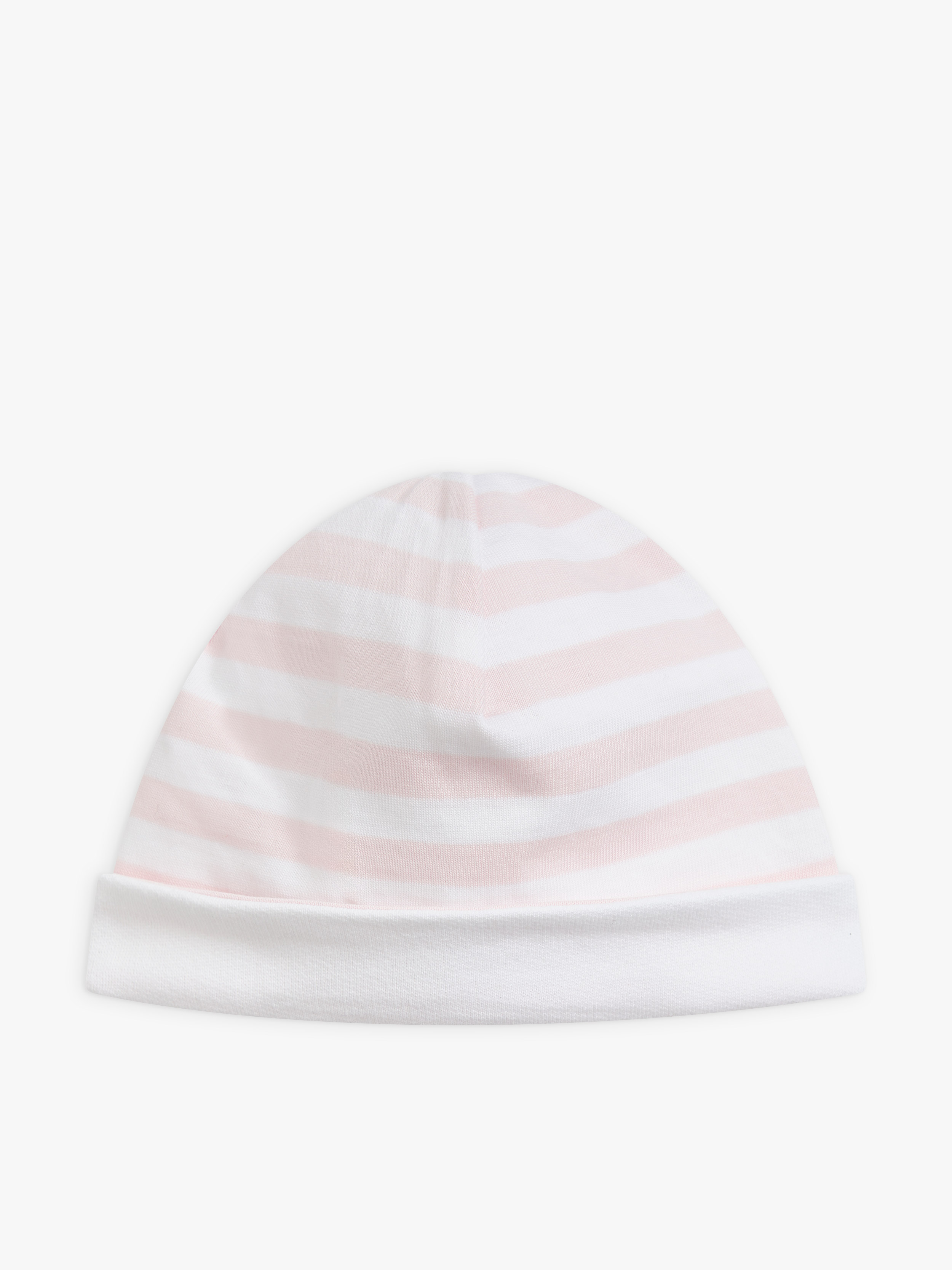 bonnet r&eacute;versible en jersey de coton rayures 12/12 rose et blanc