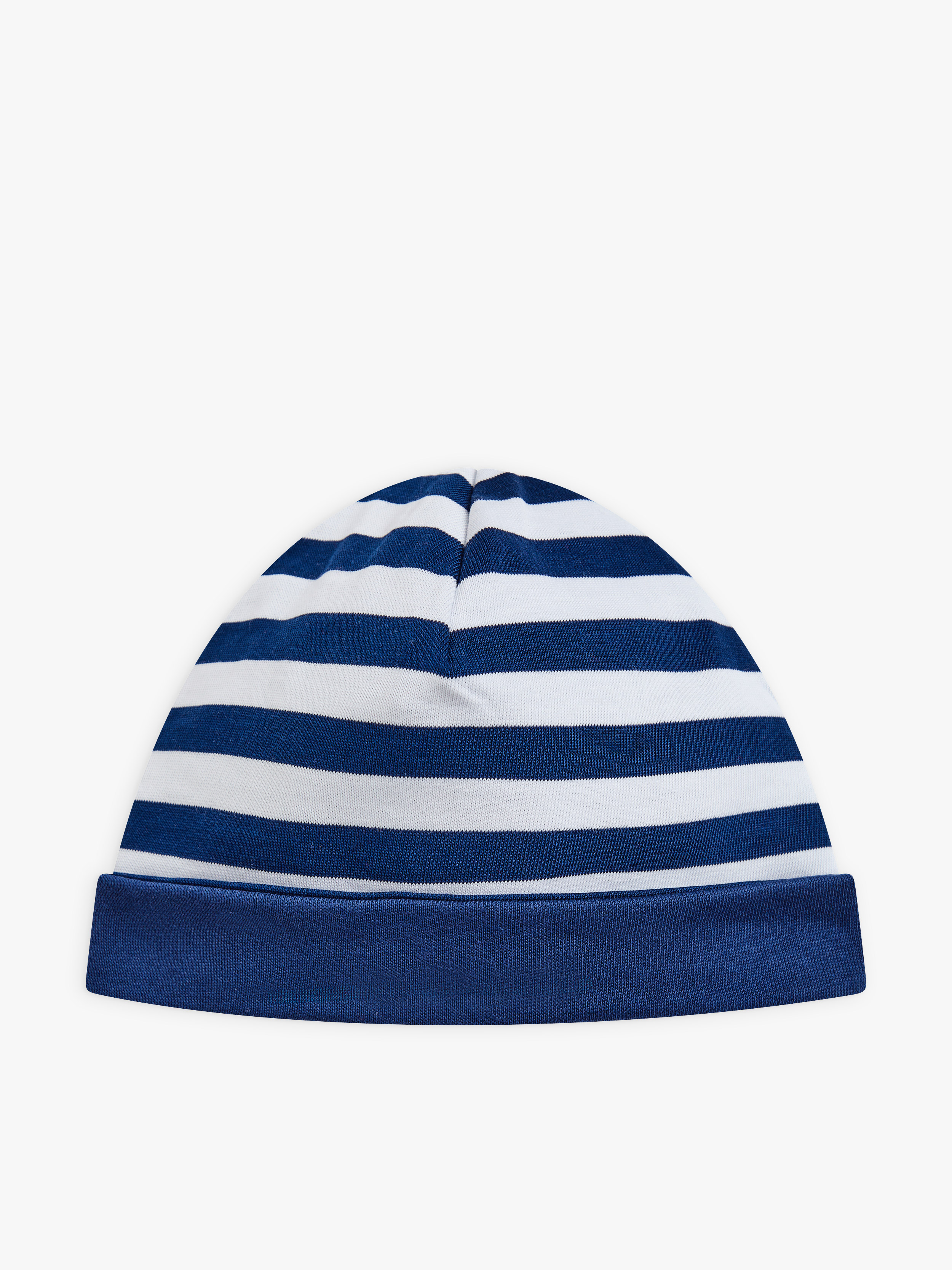 bonnet r&eacute;versible en jersey de coton rayures 12/12 bleu et blanc