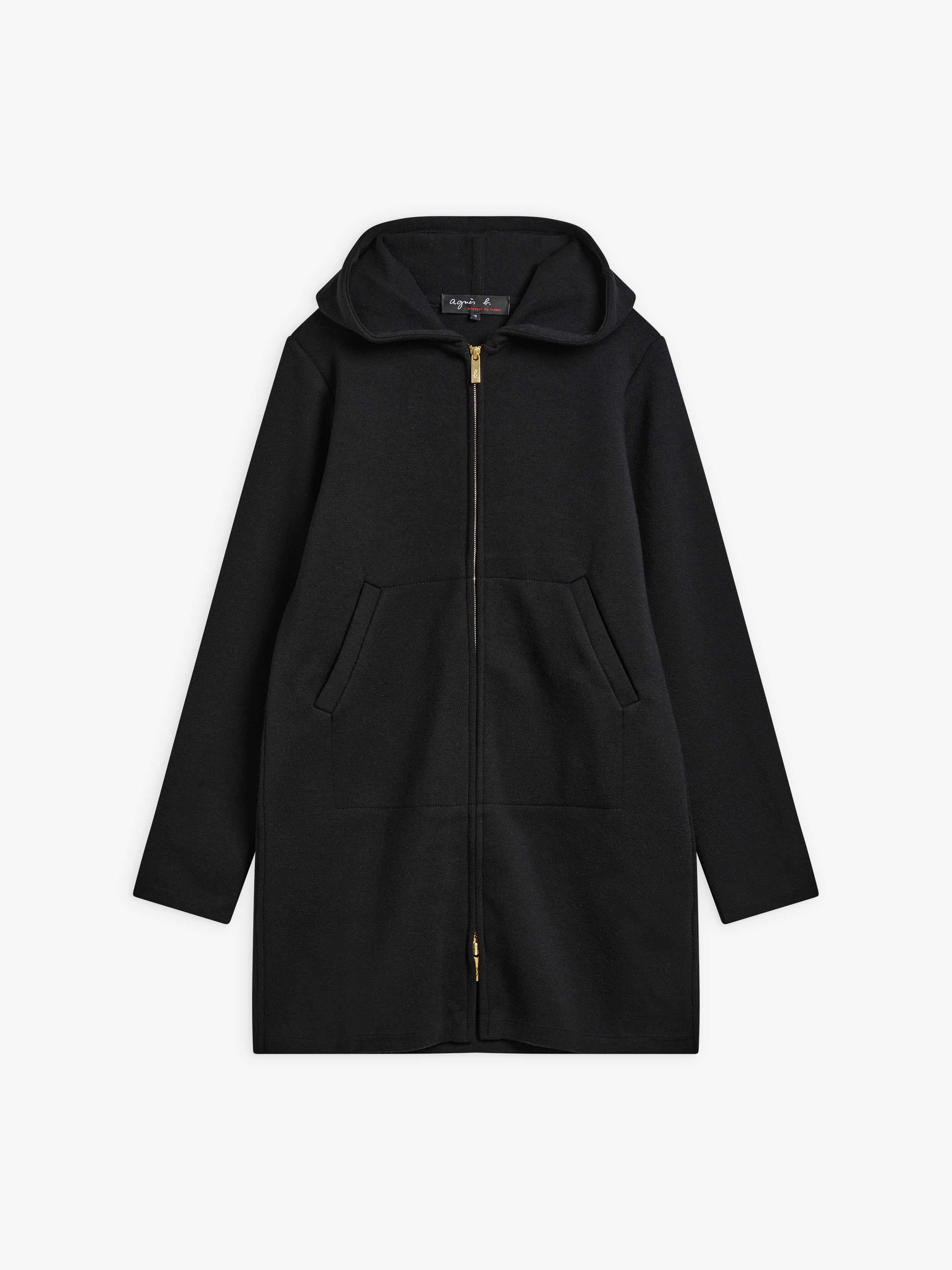 manteau zipp&eacute; noir en laine m&eacute;rinos