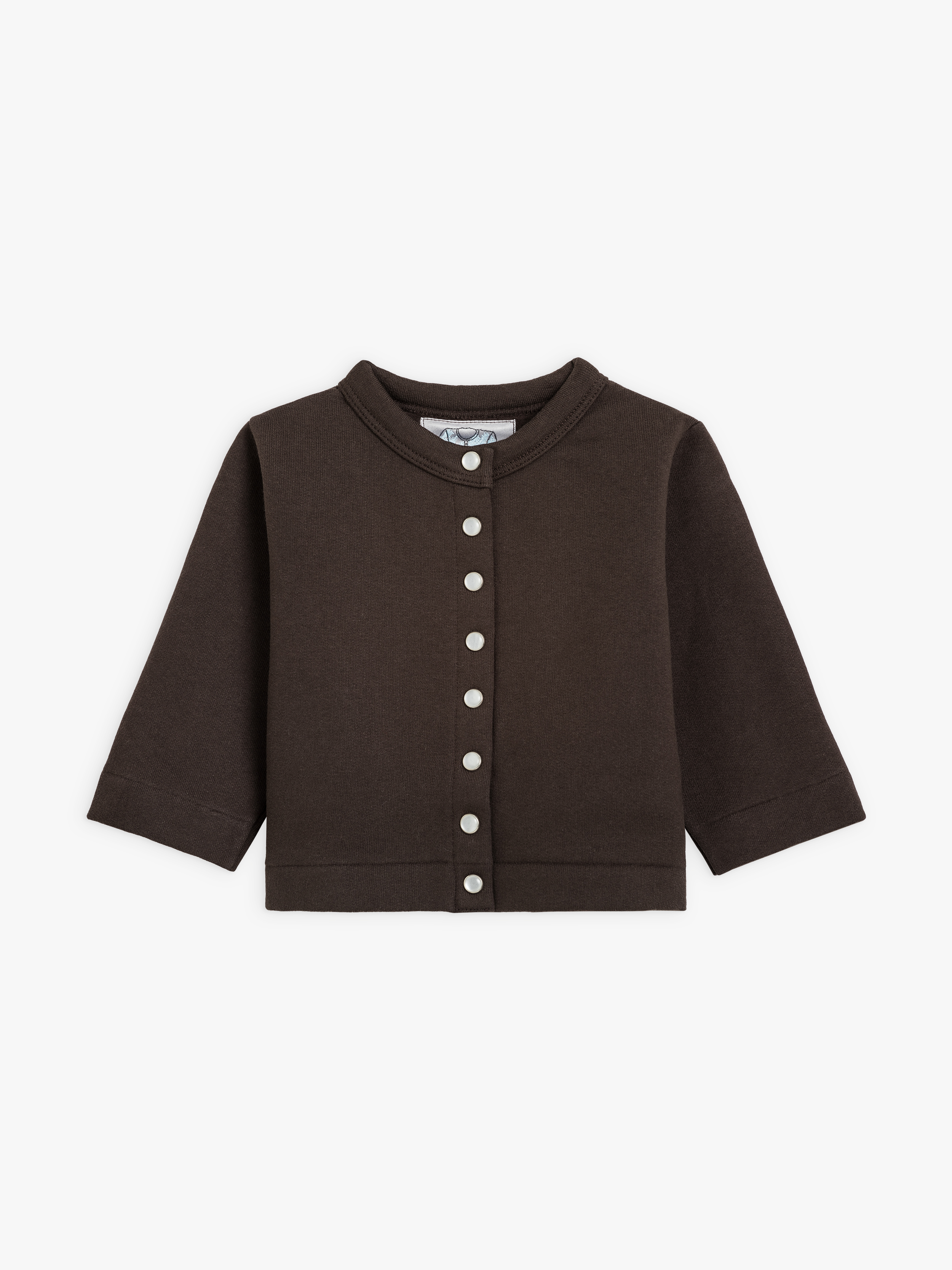 dark brown baby cotton fleece snap cardigan