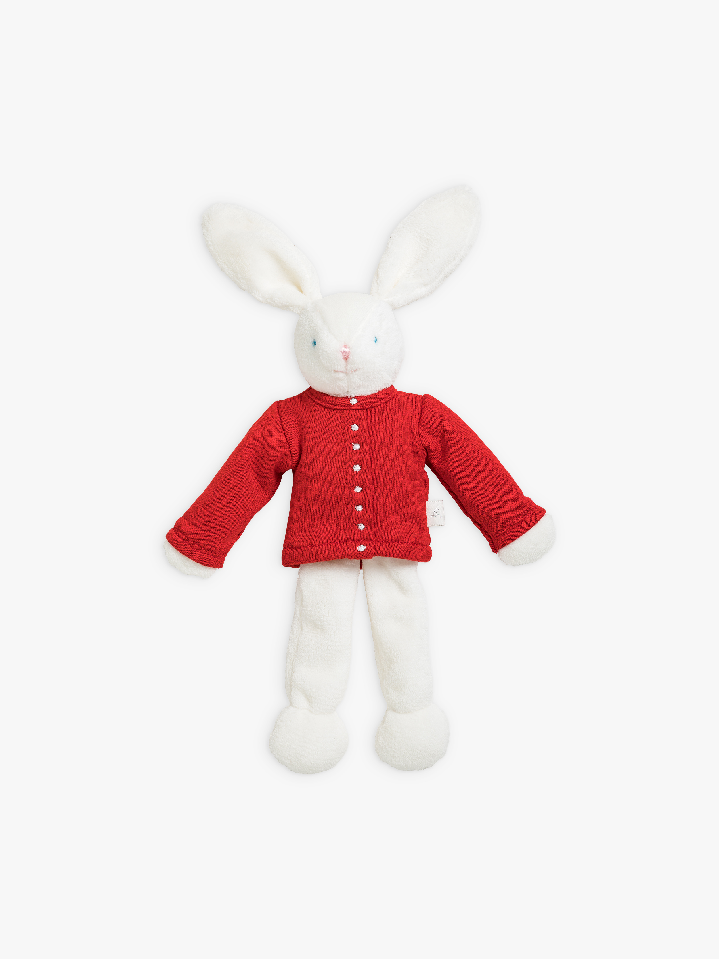 doudou lapin &agrave; cardigan pression rouge