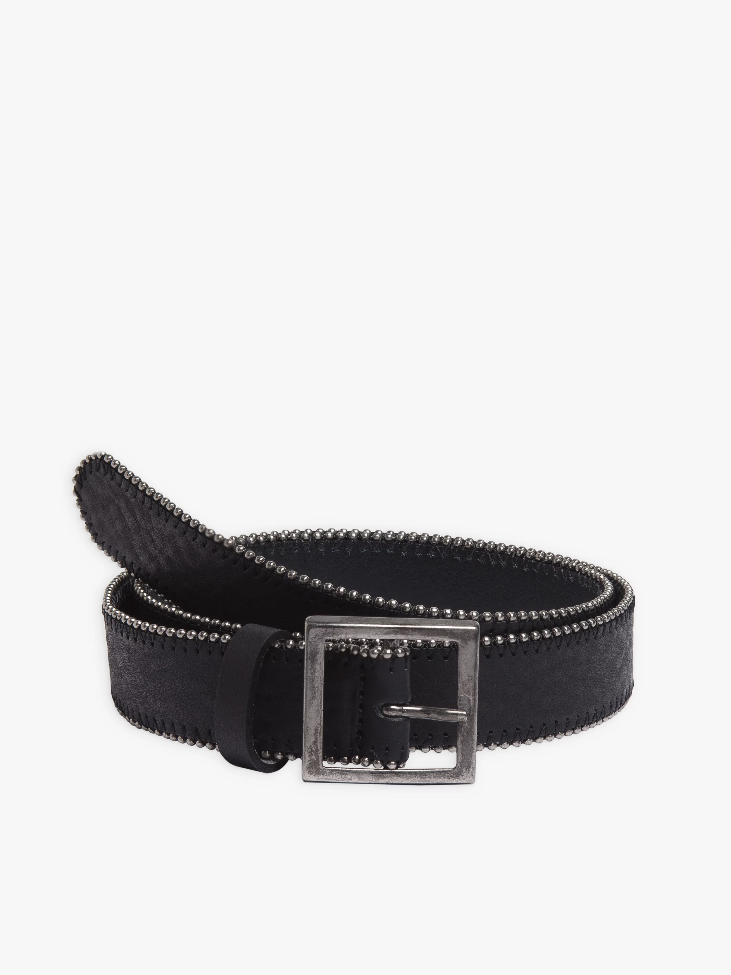ceinture noire en cuir &agrave; boules m&eacute;tal