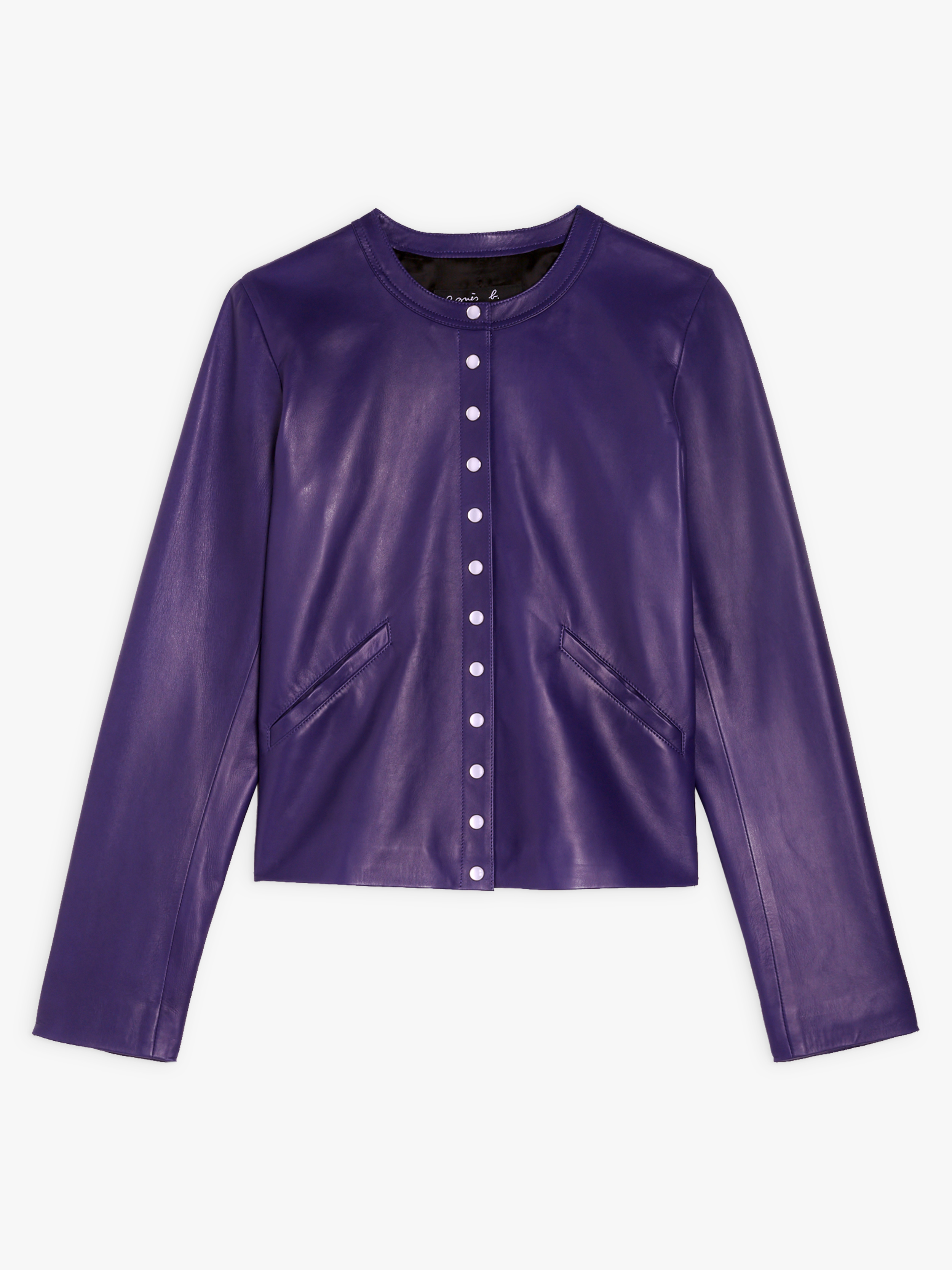 purple snap cardigan lambskin 