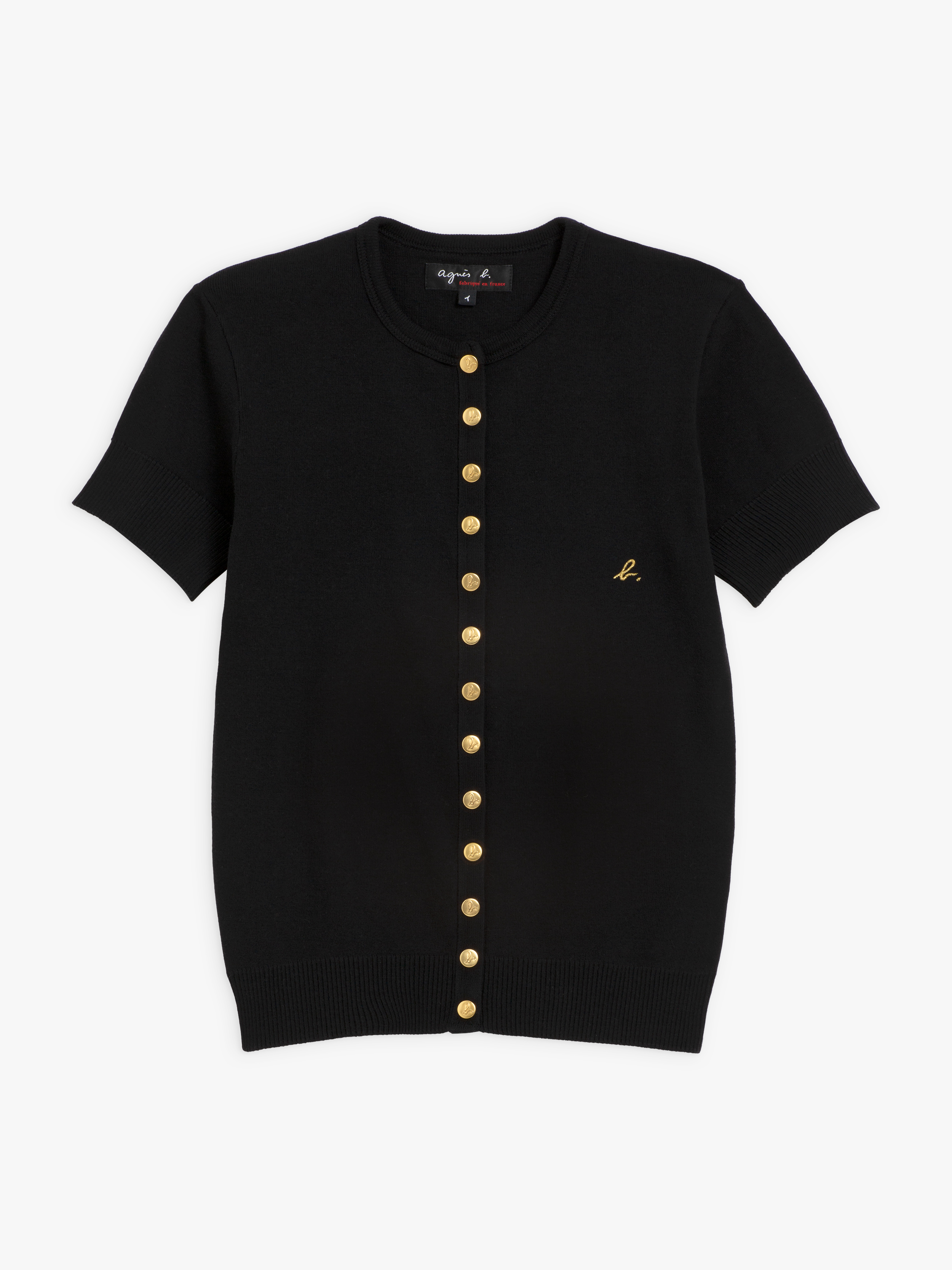 black Swing short-sleeve cotton snap cardigan