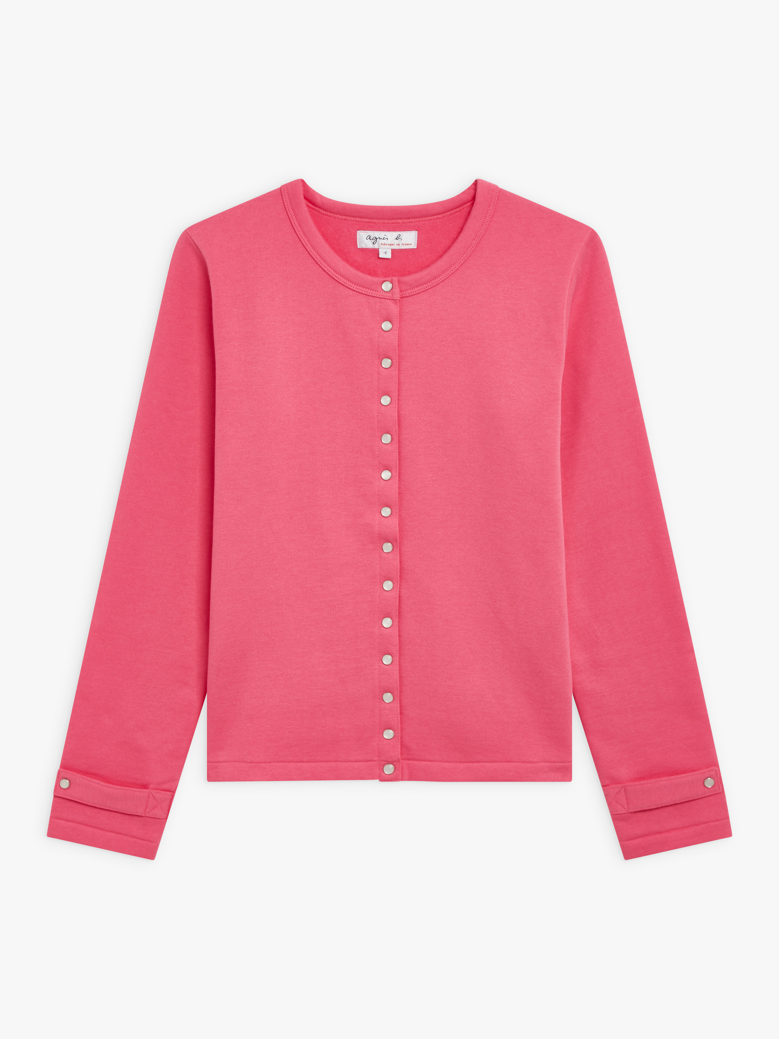 pink cotton fleece Rosana snap cardigan