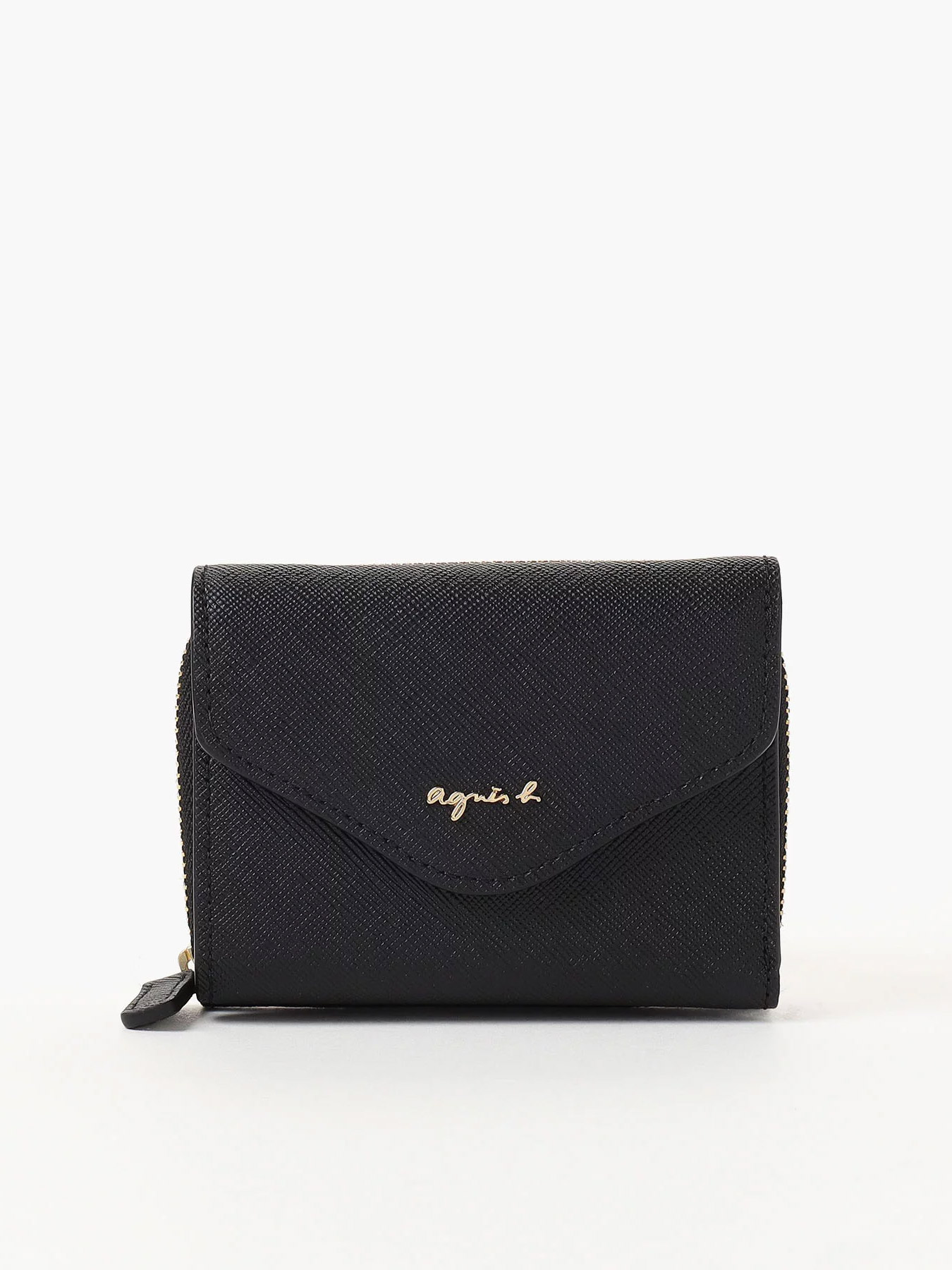 black leather "agn&egrave;s b." logo flap wallet