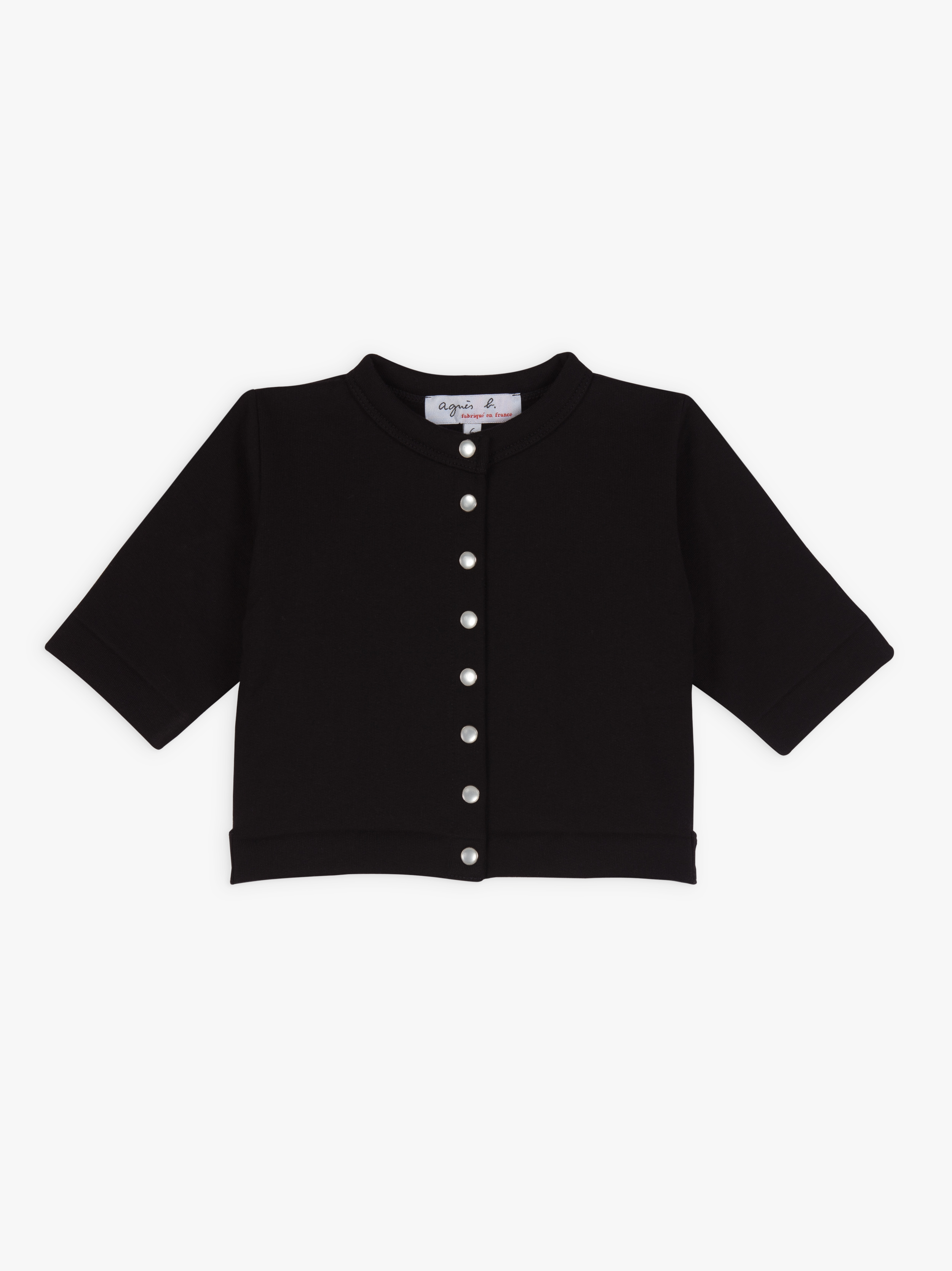 black cotton fleece snap cardigan