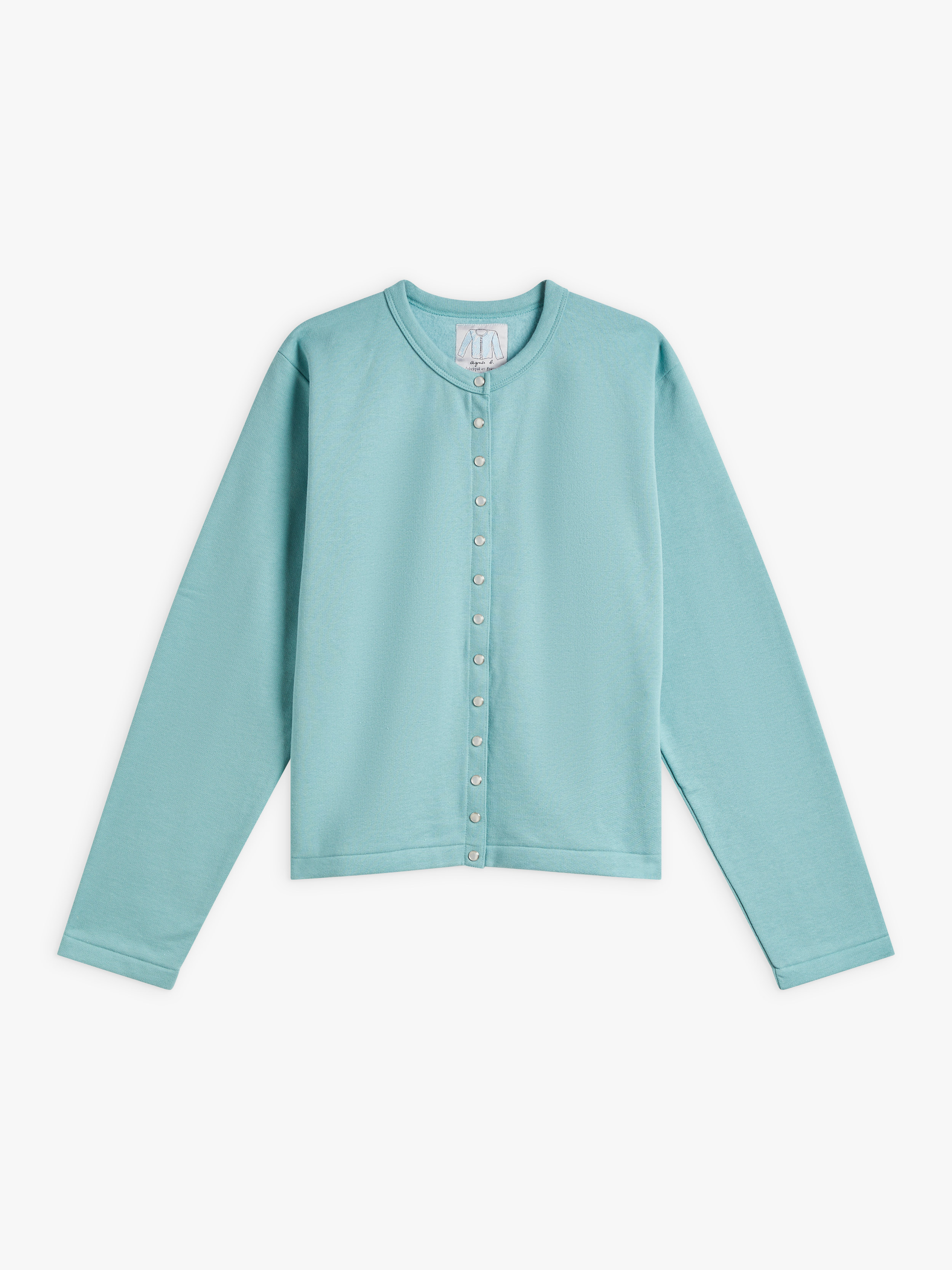 blue cotton fleece snap cardigan