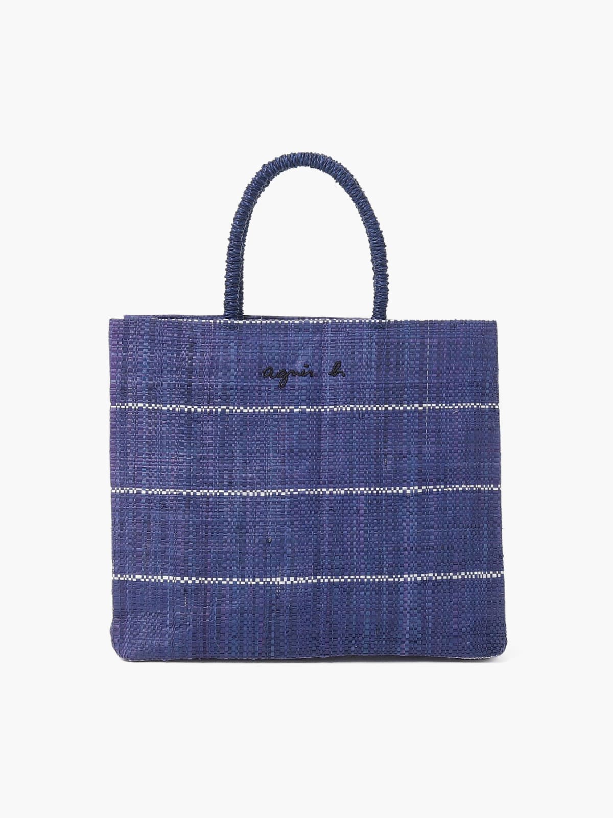 light blue square raffia tote bag
