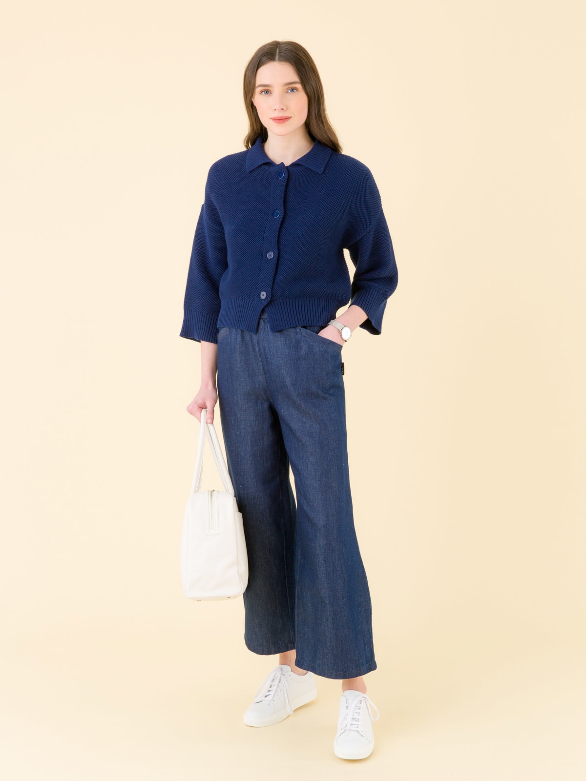 blue Lolotte cotton cardigan with 3/4 length sleeves