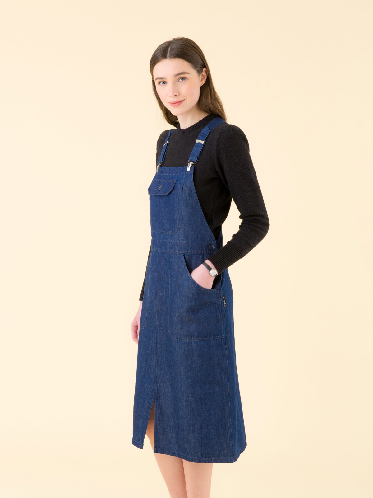 denim cotton and linen dungarees dress