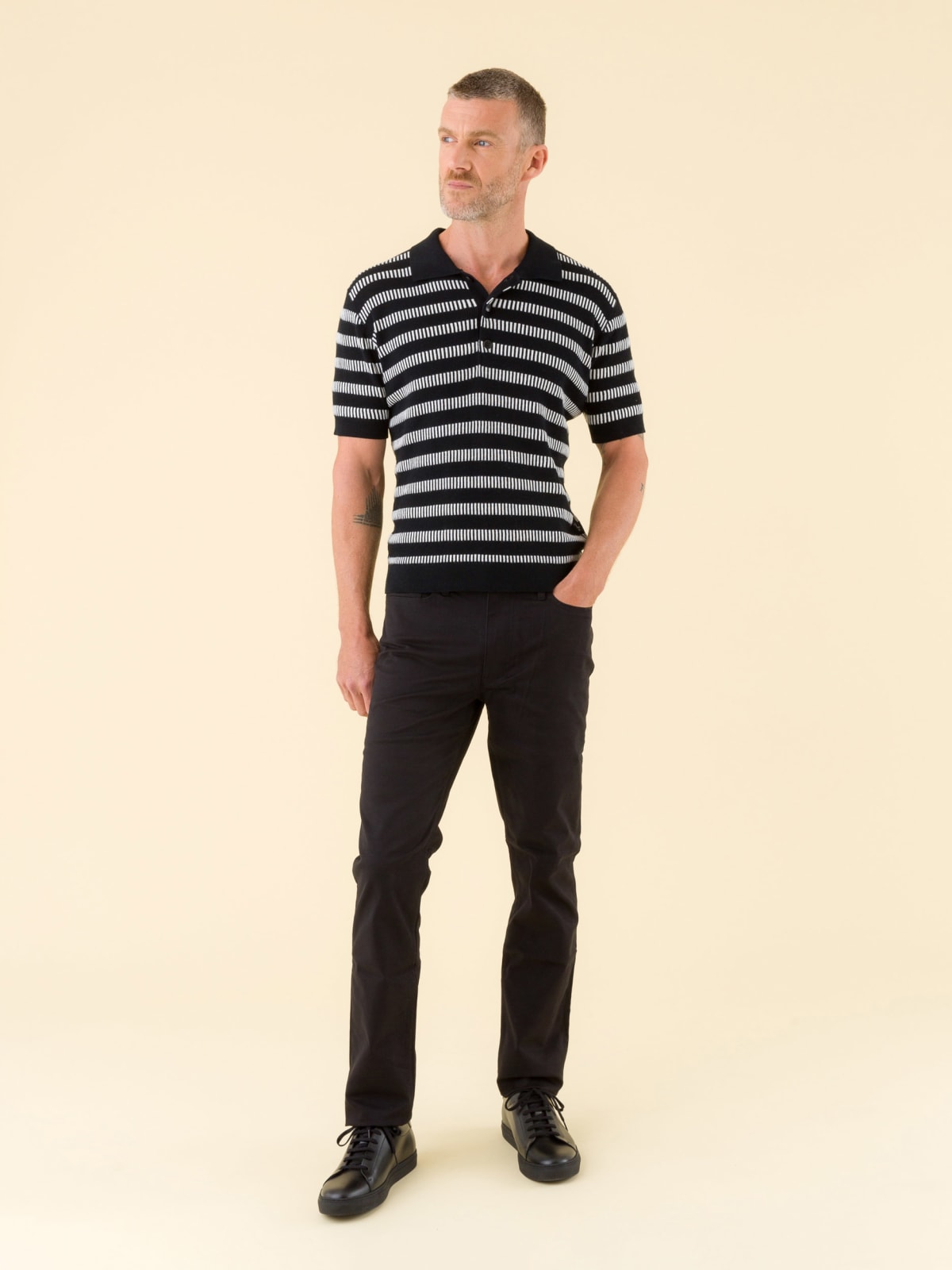 black Piano polo shirt in fancy striped cotton