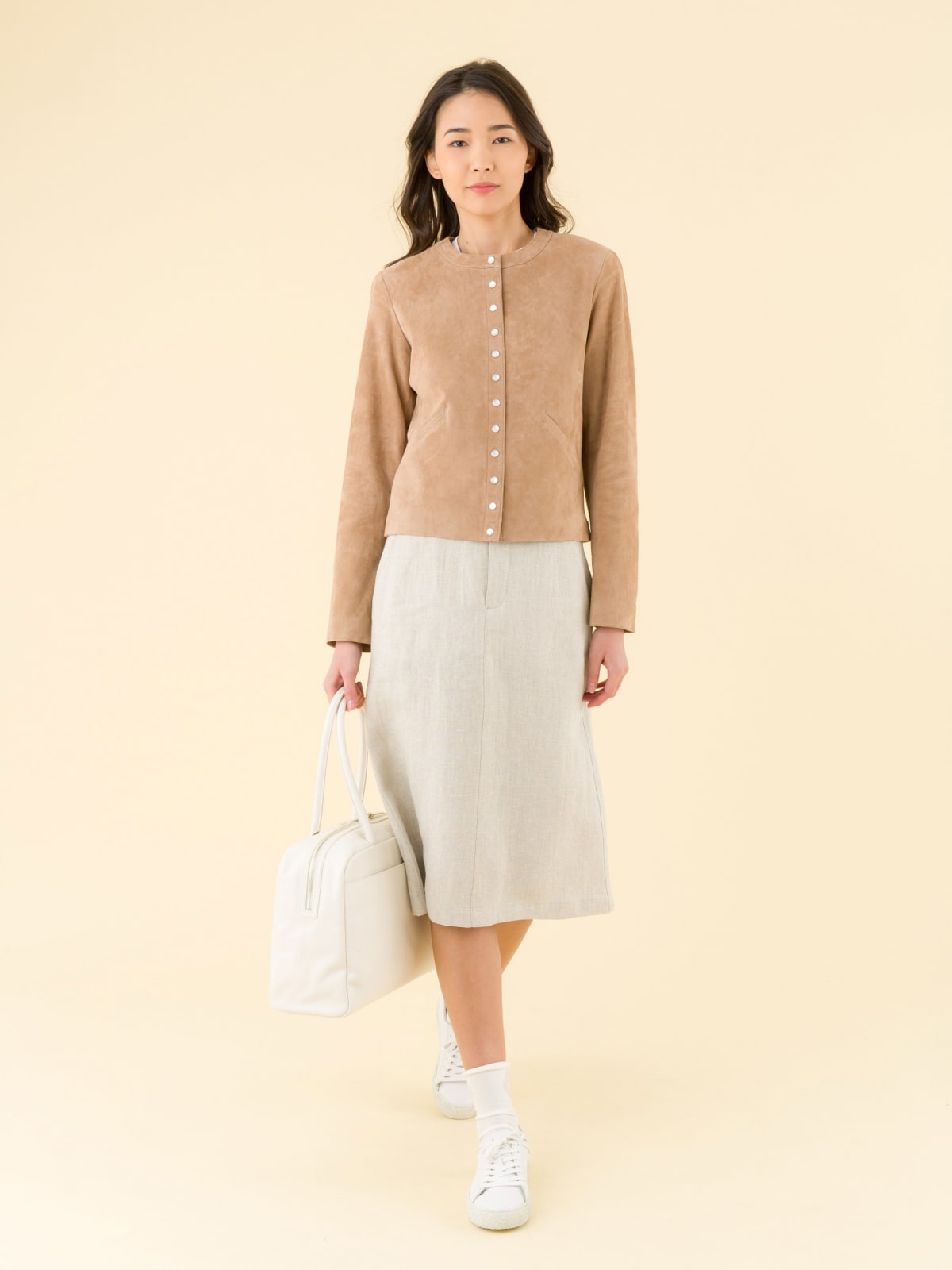 beige long 100% linen skirt