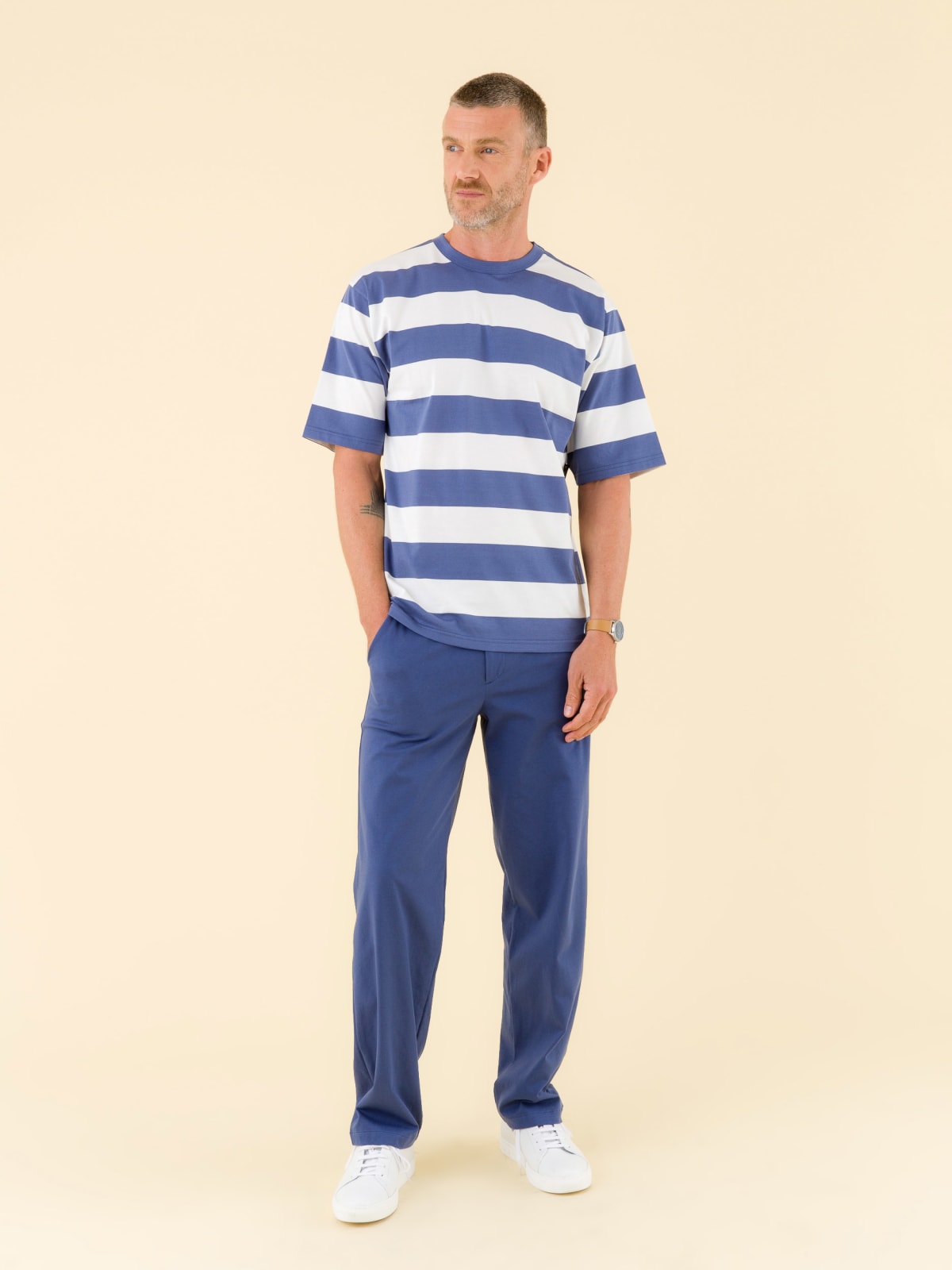 blue Chris cotton t-shirt with wide 60/60 stripes