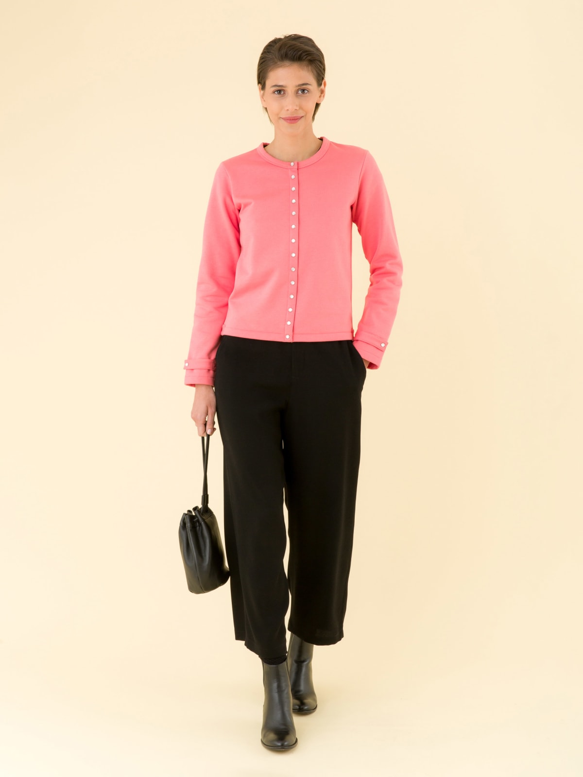 pink Rosana snap cardigan in cotton fleece