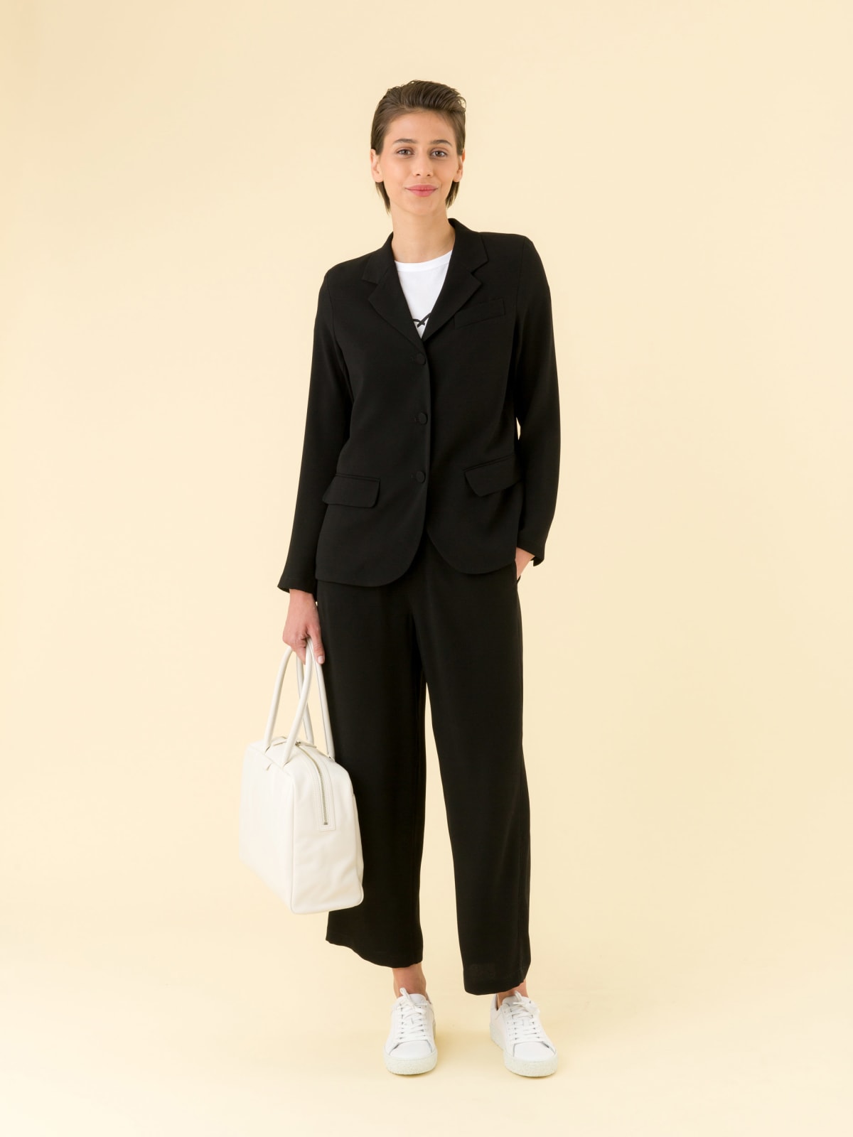 black tricaetate and polyester trousers