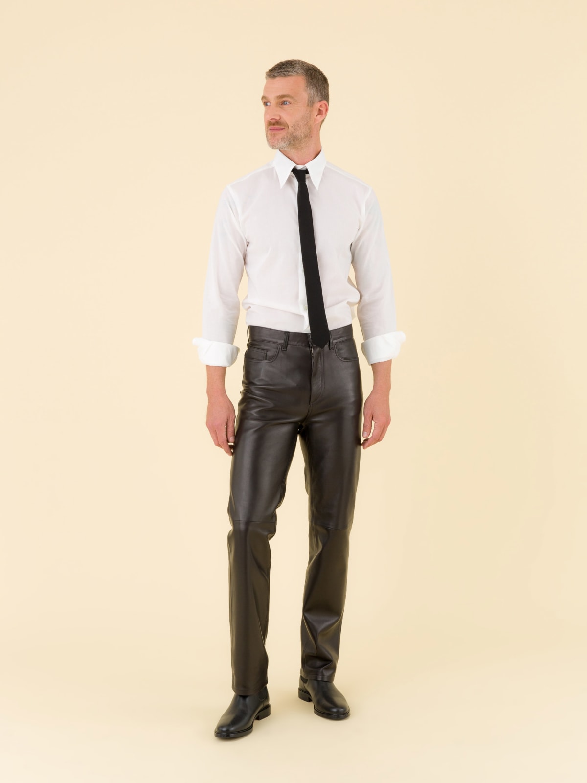 pantalon Jean's New en cuir d'agneau noir