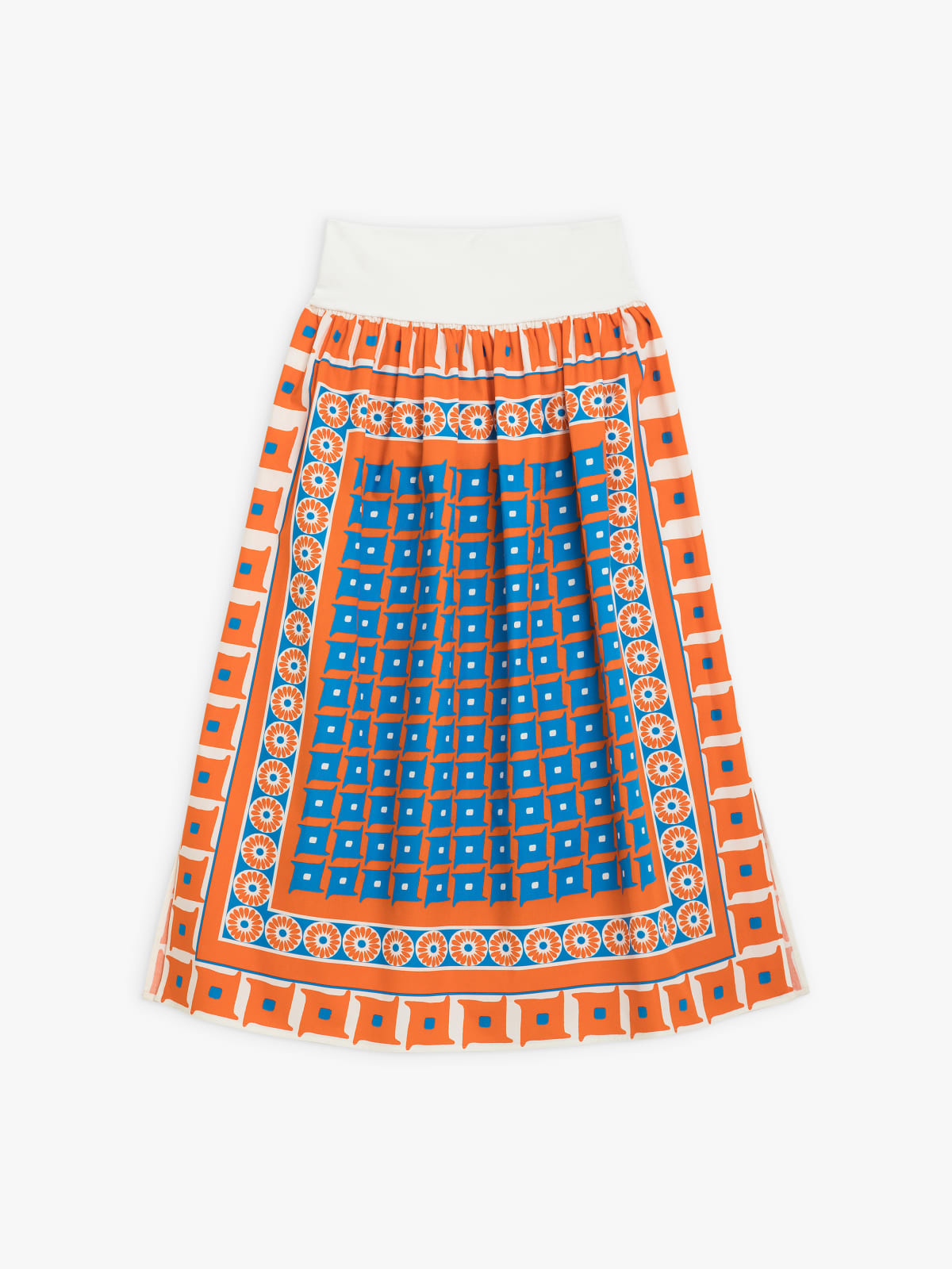 orange and blue geometric print skirt