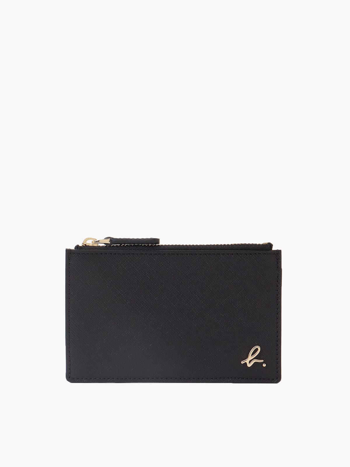 black leather card holder "b."