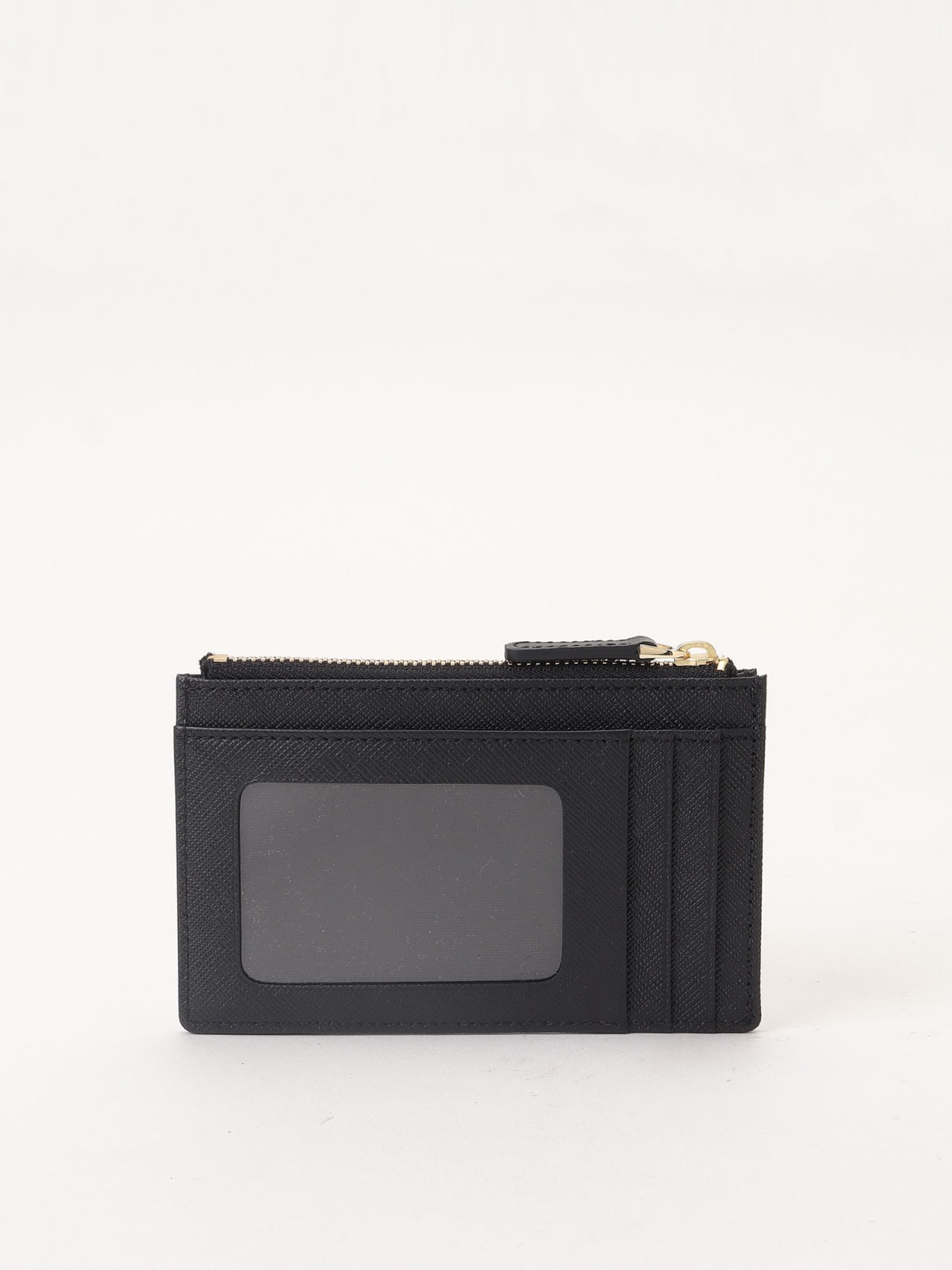 black leather card holder "b."