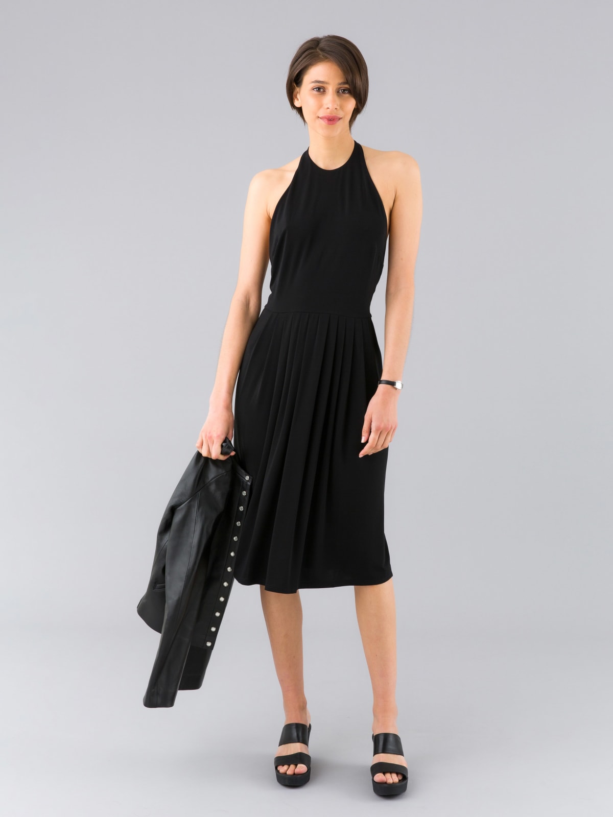 black crêpe jersey backless Silva dress