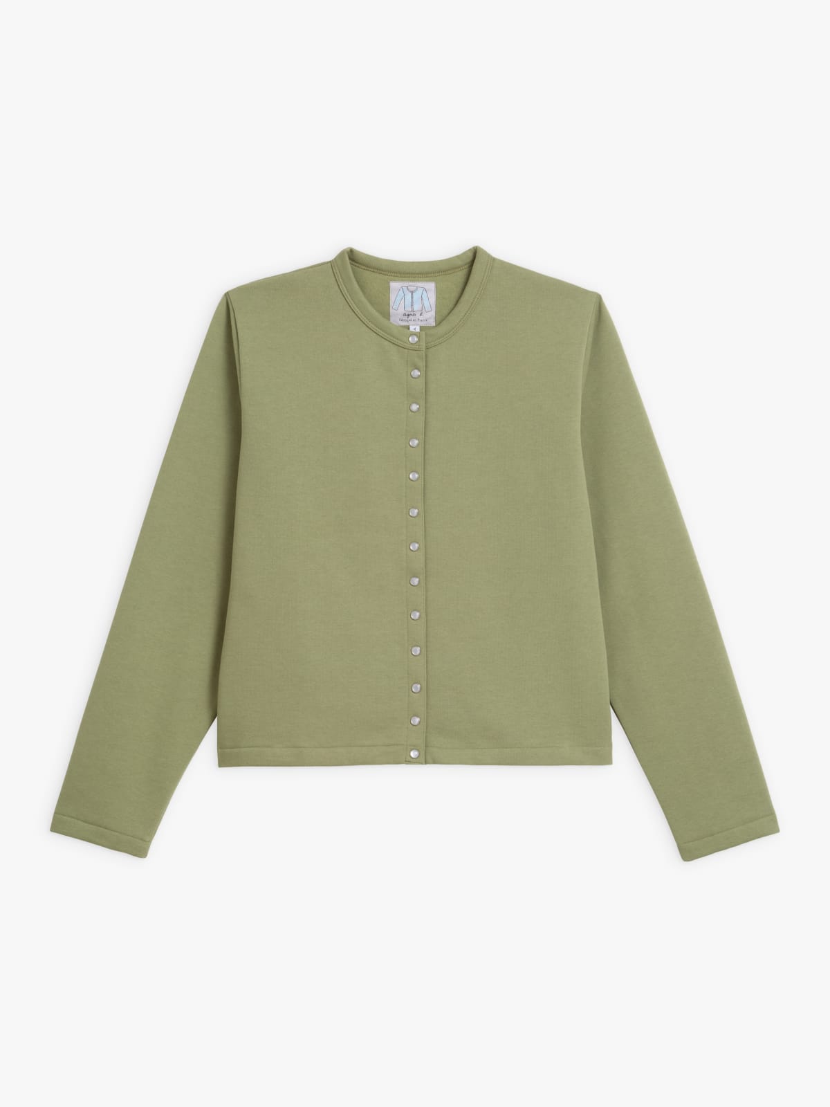 khaki Le Classique fleece snap cardigan