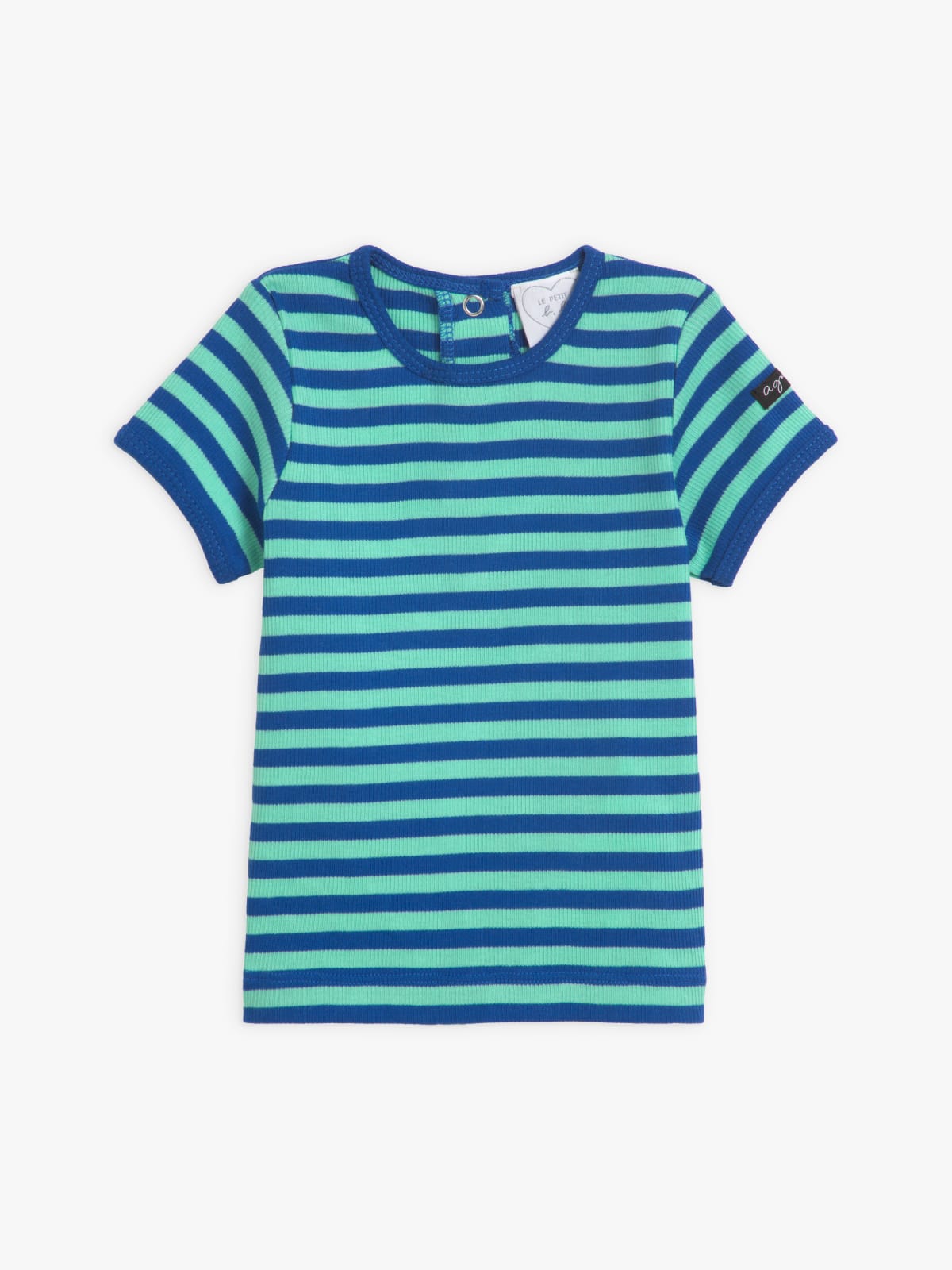 green and blue cotton ribbed 8/8 stripes Macio baby top