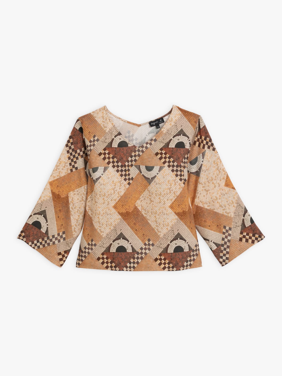 brown printed 3/4 sleeve top