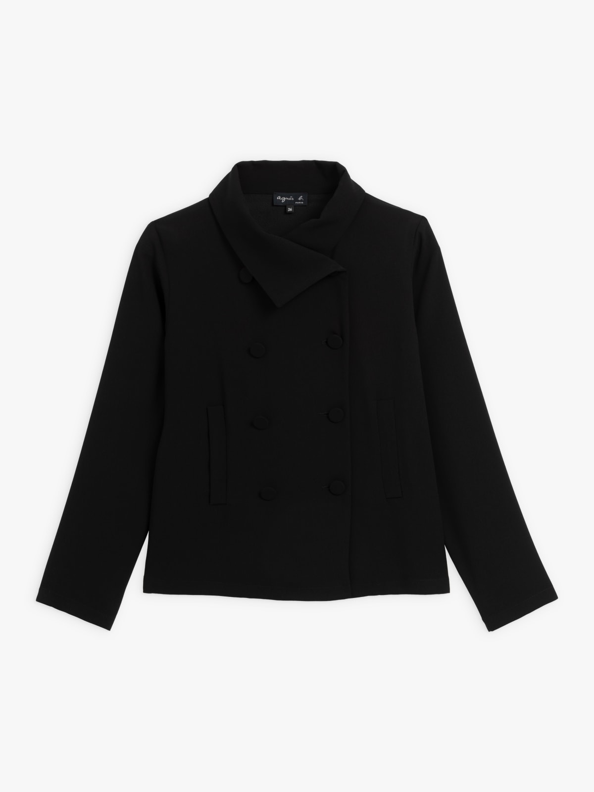 black unlined asymmetric double-breasted button closure jacket