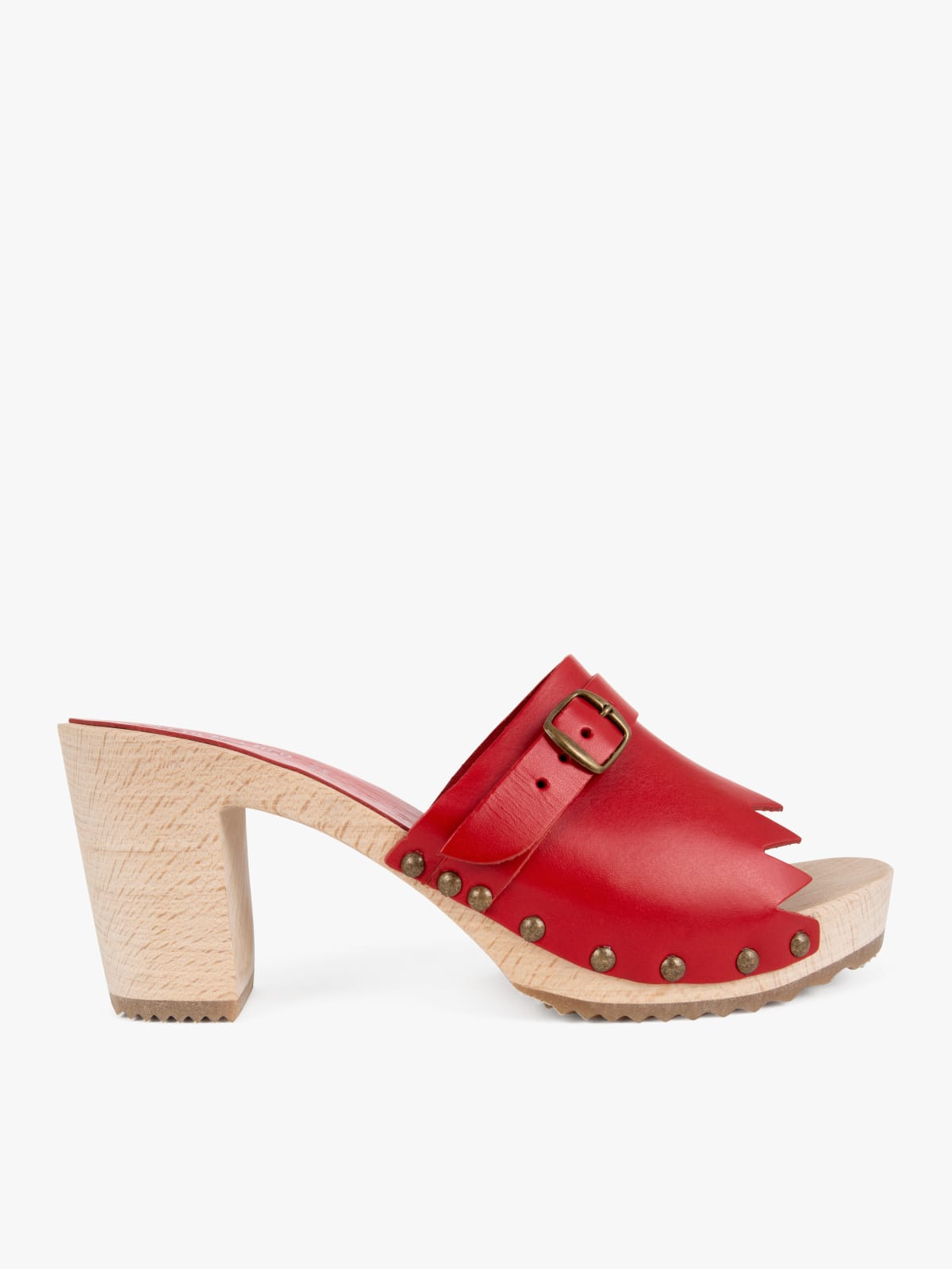 red leather Betty clogs