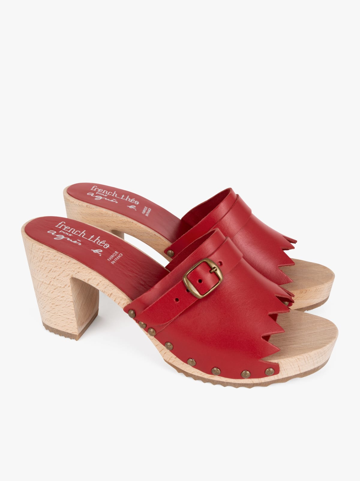 red leather Betty clogs